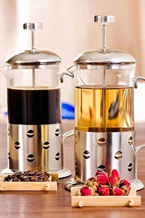 French Press Bitki Çayı Demliği 350 Ml. Metal Kulplu Çok Amaçlı Ölçü Kabı Cam French Press