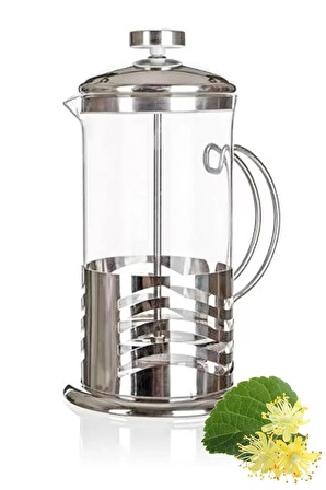 French Press Bitki Çayı Demliği 350 Ml. Metal Kulplu Çok Amaçlı Ölçü Kabı Cam French Press