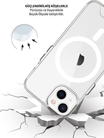 Byoztek Iphone 13 Magsafe Destekli Kablosuz Şarj Uyumlu Şeffaf Silikon Kılıf