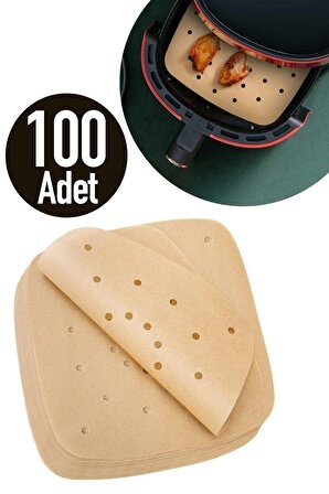 100 Adet Air Fryer Pişirme Kağıdı Tek Kullanımlık Hava Fritöz Yapışmaz Yağlı Kağıt Delikli Model