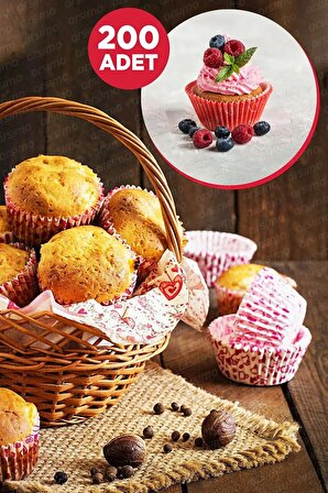 200 Adet Muffin Kek Kalıbı & Kek Kapsülü Cupcake Muffin Kağıdı 200'lü Renkli Kalıp