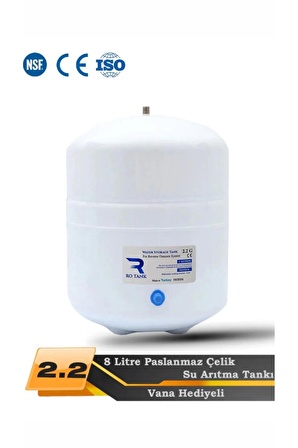 Su Arıtma Cihazı Metal Genleşme Standart NSF Belgeli 8 Lt Su Arıtma Deposu Tank Vanası Hediyeli