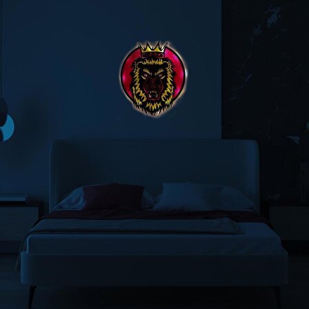 Veraart Epoksili Aslan Temalı Galatasaray Figürlü Duvar Dekorlu Gece Lambası 40 cm