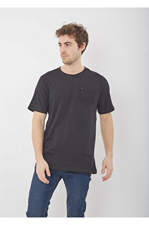 Trender 2000 Flamlı Cepli Sıfır Yaka Erkek T-Shirt SİYAH
