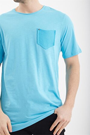 Trender 2000 Flamlı Cepli Sıfır Yaka Erkek T-Shirt BEBE MAVİ