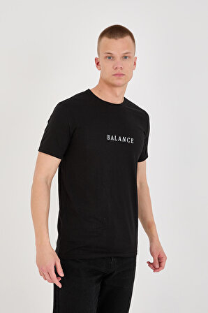 Balance Baskı Trender Erkek T-Shirt SİYAH