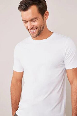 Pamuklu Basic Erkek T-shirt BEYAZ
