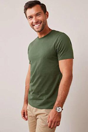 Pamuklu Basic Erkek T-shirt HAKİ