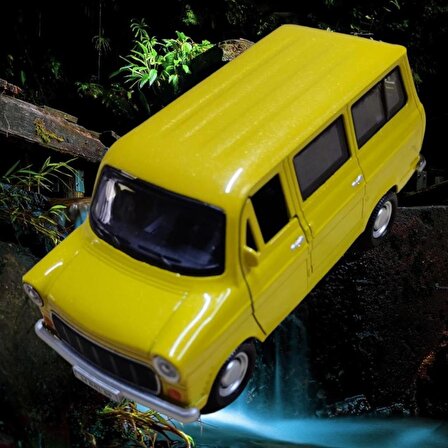 Nostaljik Metal Çek Bırak Ford Sesli ve Işıklı Minibüs Sarı ( 1/36 Ölçek )