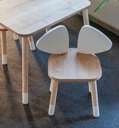 Alfa Country Montessori Çocuk Masası 1 Masa & 1 Mickey Sandalye Beyaz-Kahve