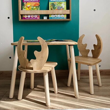 Alfa Country Montessori Geyik Sandalyeli Çalışma Masası 2 Sandalye 1 Masa Kahverengi