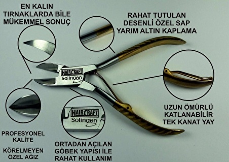 Haircraft Hc00507 Tırnak Pensi Çelik Yarım Sarı 12 Cm Kalın Desenli