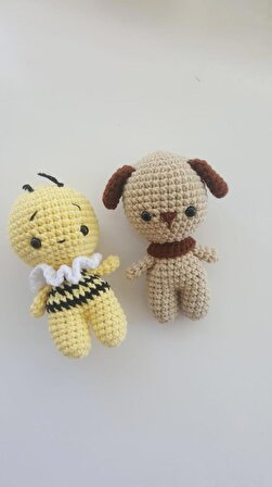 3lü örgü minik oyuncak seti (fil, köpek, arı)