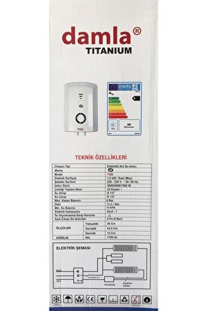 Titanium Elektrikli Şofben - Ani Su Isıtıcı Şohben - Banyo Şofbeni 7500w