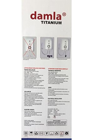 Titanium Elektrikli Şofben - Ani Su Isıtıcı Şohben - Banyo Şofbeni 7500w
