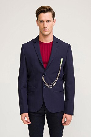 CEKMON Erkek Slim Fit Cepli Zincir Detaylı Klasik Takım Ceketi