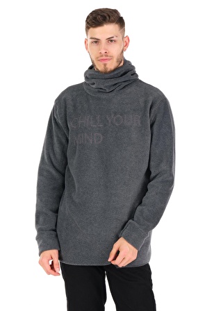 Erkek Kapüşonlu Maskeli Kanguru Cepli Kendinden Eldivenli Kalın Kışlık Polar Sweatshirt