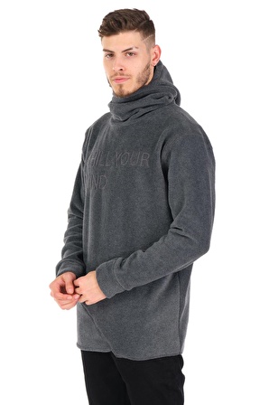 Erkek Kapüşonlu Maskeli Kanguru Cepli Kendinden Eldivenli Kalın Kışlık Polar Sweatshirt