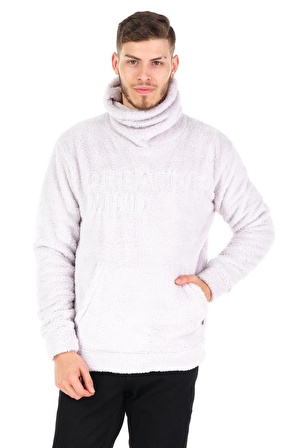 Erkek Kapüşonlu Maskeli Kanguru Cepli Kendinden Eldivenli Kalın Kışlık Peluş Sweatshirt