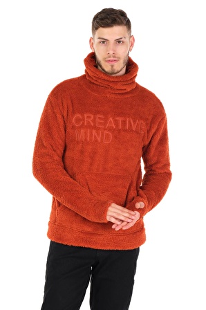 Erkek Kapüşonlu Maskeli Kanguru Cepli Kendinden Eldivenli Kalın Kışlık Peluş Sweatshirt