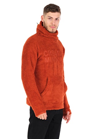 Erkek Kapüşonlu Maskeli Kanguru Cepli Kendinden Eldivenli Kalın Kışlık Peluş Sweatshirt