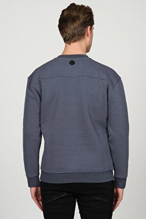 Erkek Bisiklet Yaka Önü Baskılı Fermuar Detaylı Pamuklu 3 İplik Şardonlu Kalın Sweatshirt