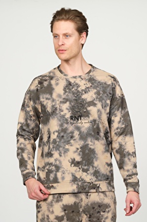 Erkek Batik Desenli Kapüşonlu Pamuklu 3 İplik Sweatshirt 