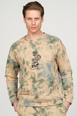 Erkek Batik Desenli Kapüşonlu Pamuklu 3 İplik Sweatshirt 