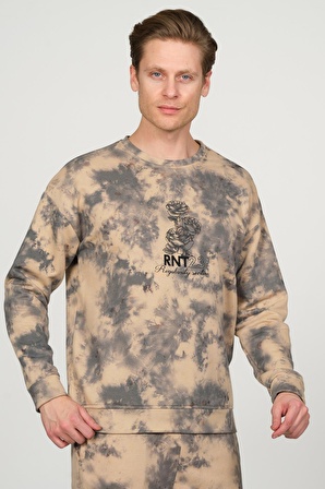 Erkek Batik Desenli Kapüşonlu Pamuklu 3 İplik Sweatshirt 