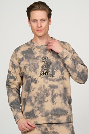 Erkek Batik Desenli Kapüşonlu Pamuklu 3 İplik Sweatshirt 