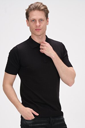 Erkek Fermuarlu Polo Yaka Pamuklu Kısa Kollu Basic Triko T-Shirt