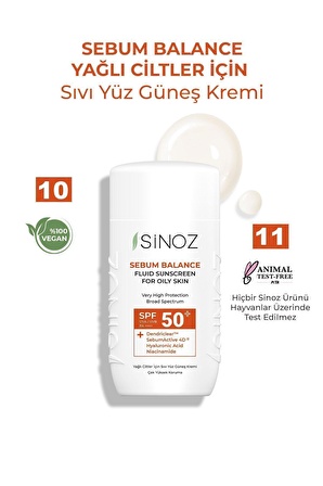 Sinoz Spf50 Yağlı Ciltlere Özel Sıvı Yüz Güneş Kremi - Yeni Nesil Güneş Filtreleri Hibrit Formül 50ml