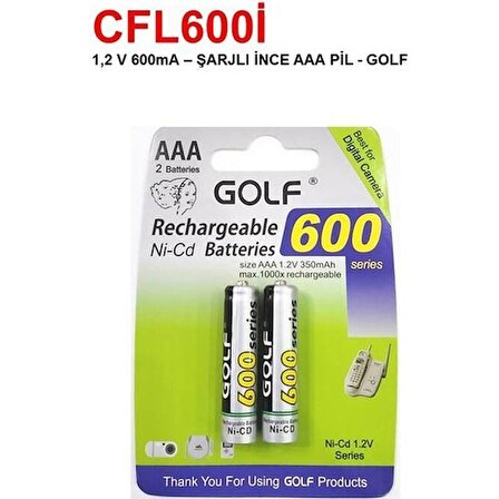 Golf Aaa Ince 600S 350 Mah Ni-Cd Şarjlı Pil 2 li (29774463)