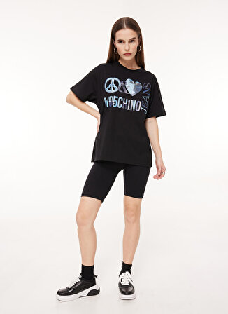 Moschino Jeans Bisiklet Yaka Baskılı Siyah Kadın T-Shirt A0704