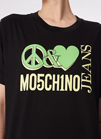 Moschino Jeans Yuvarlak Yaka Baskılı Siyah Kadın T-Shirt 241K1J0709