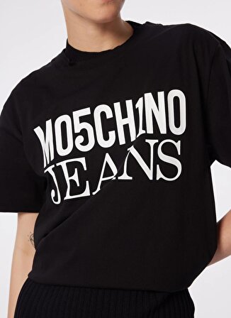 Moschino Jeans Yuvarlak Yaka Baskılı Siyah Kadın T-Shirt 241K1J0712