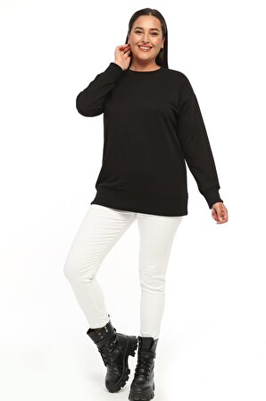 Kadın Büyük Beden Basic Siyah Sweatshirt