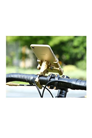 Gidon Ve Ayna Bağlantılı Alüminyum Gövdeli Gold Renk Motosiklet-bisiklet Telefon Tutucu