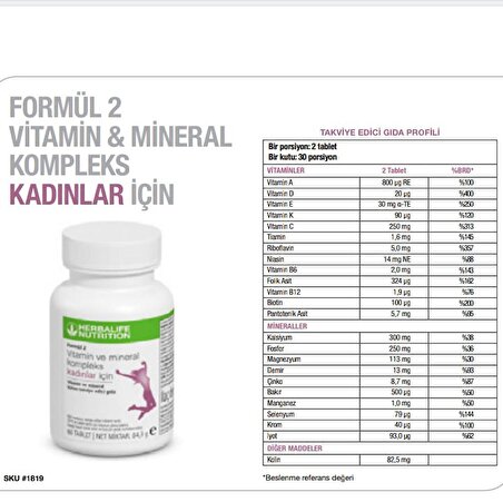 Herbalife Kadın Vitamini - Formül 2 Vitamin & Mineral Kadınlar İçin