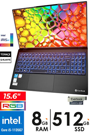 Everest Everbook Core i5 1135G7 8GB RAM 512GB SSD 15.6" inch iPS RGB Işıklı Klavye Laptop EB-15R