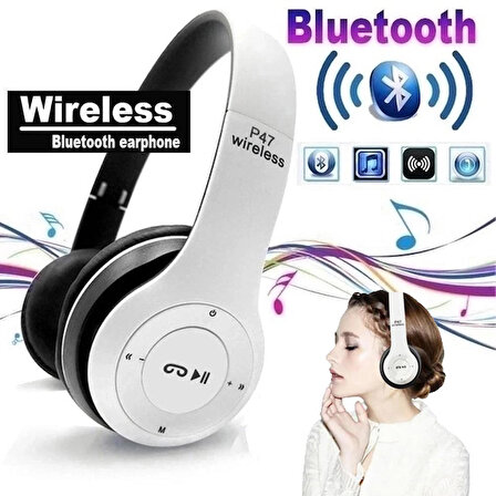 Platoon PL-2044 P47 Kablosuz Bluetooth Wireless Kulaküstü Katlanabilir Kulaklık -Beyaz