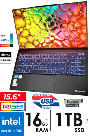 Everest Everbook Core i5 1135G7 16GB RAM 1TB SSD 15.6" iPS Usb 3.2 RGB Işıklı Klavye Laptop EB-15R