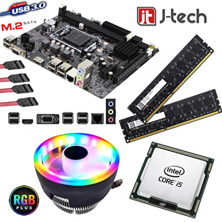 J-TECH i5-650 3.20GHz + 16GB RAM + H61 Anakart 1156pin + Rainbow CPU Fan Bundle Motherboard