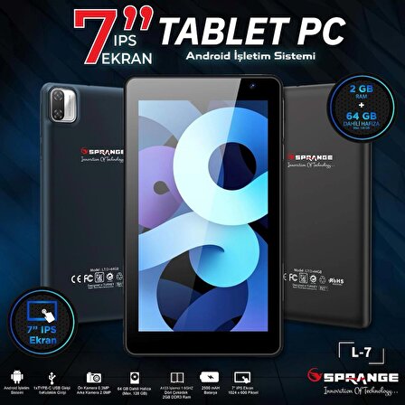 DTS Teknoloji L-7 7" İnç IPS Ekran Androıd 10 2gb Ram 64gb Tablet
