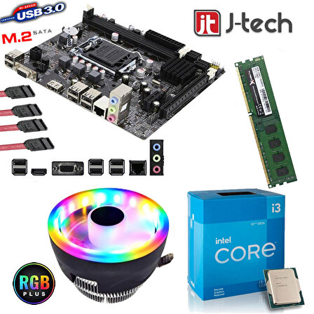 J-TECH  i5-2400 3.40GHz + 8GB RAM + H61 Anakart 1155 Pin+ RGB CPU Fan Bundle Motherboard