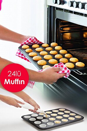  24 Bölmeli Yanmaz Ve Yapışmaz Kek Kapsülü Yapışmaz Mini Tart Kek Kapsülü Muffin Ekler Kalıbı 35-27 cm