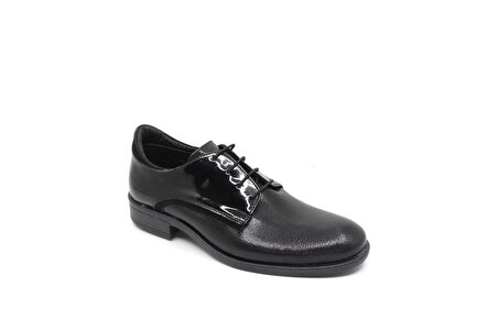 Zerhan 156 Erkek & Çocuk Siyah Rugan Lastik Bağcıklı Ayakkabı