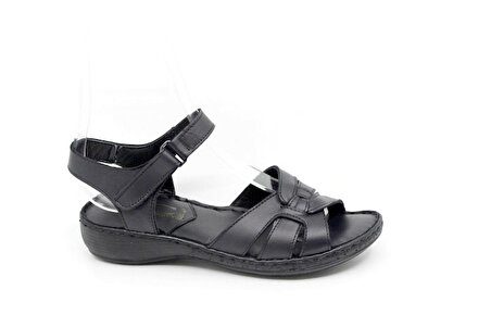 Zerhan C221 Kadın Hakiki Deri Cırtlı Yumuşak Taban Comfort Sandalet Ayakkabı