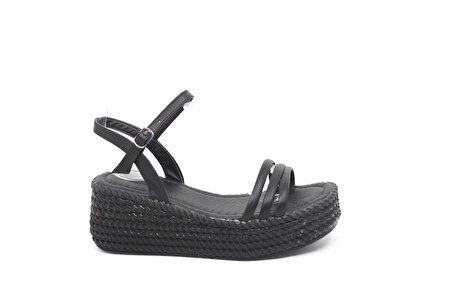 Zerhan 2094 Kadın Siyah Dolgu Topuk Sandalet Ayakkabı