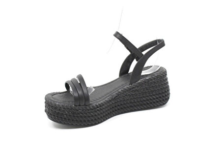 Zerhan 2094 Kadın Siyah Dolgu Topuk Sandalet Ayakkabı